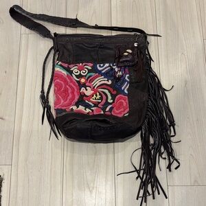 One of a kind - Artisan Brown and Pink Embroidered Crossbody Bag